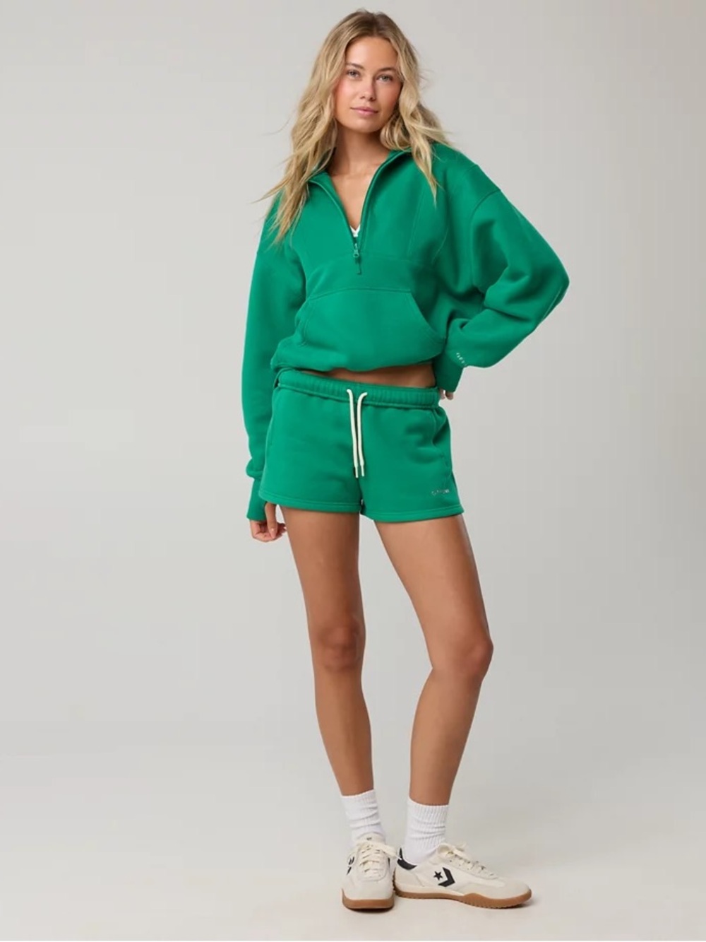 OFFLINE By Aerie Cloud Fleece 1/4 Zip Sweatshirt and Shorts Set, S/M